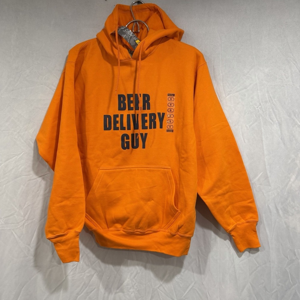 Steve & Barry's Men's Orange Drawstring Hooded Sweatshirt Beer Delivery Guy S